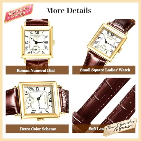 Vintage Square Leather Strap Quartz Watch, 30M Water Resistant, Adjustable main image 6
